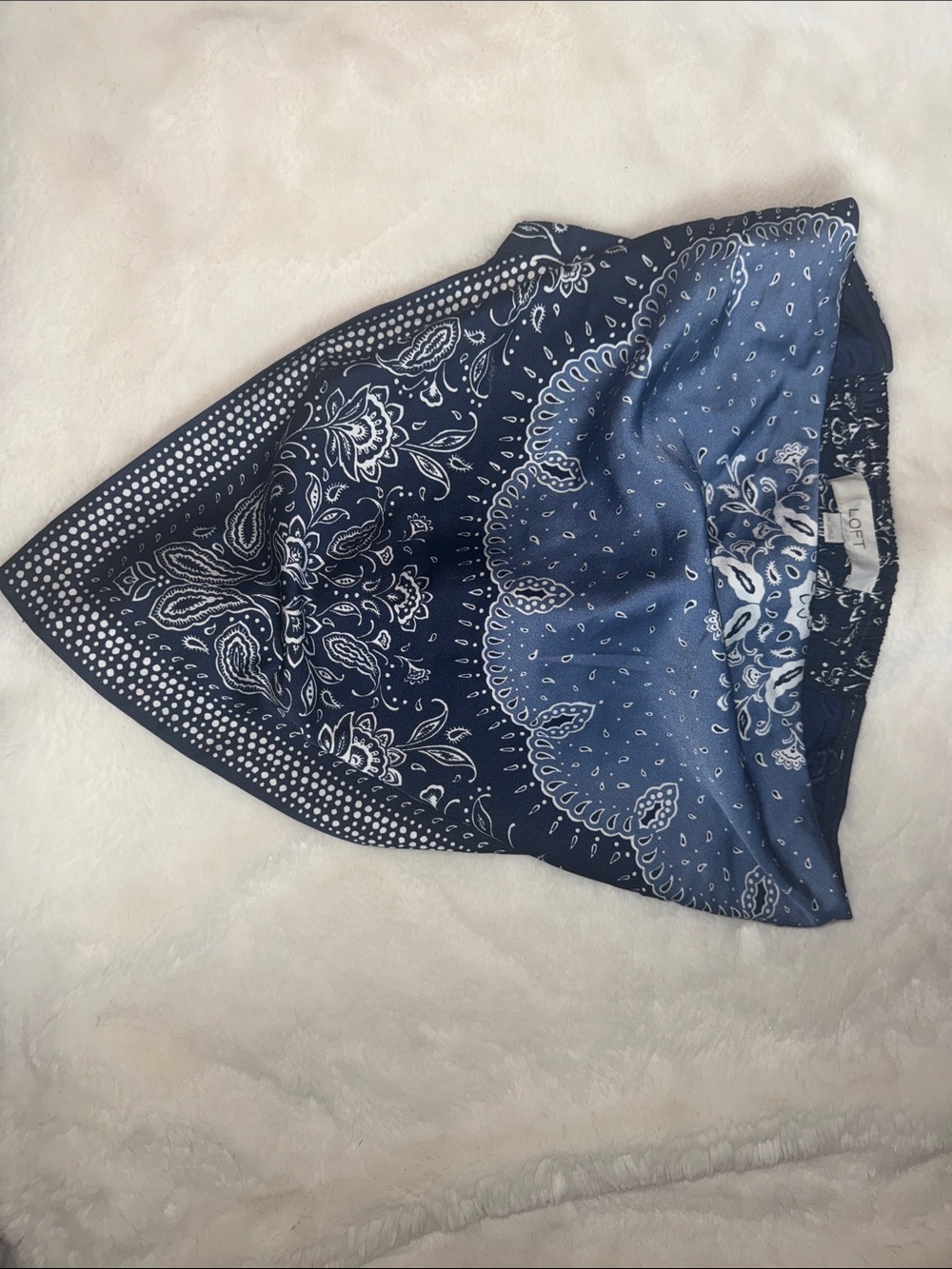 LOFT Navy and Light Blue Paisley Bandana Mini Skirt